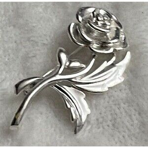 M&S Silver Tone Rose Brooch 1.5 Inches Vintage - Elegant Floral Design, Classic